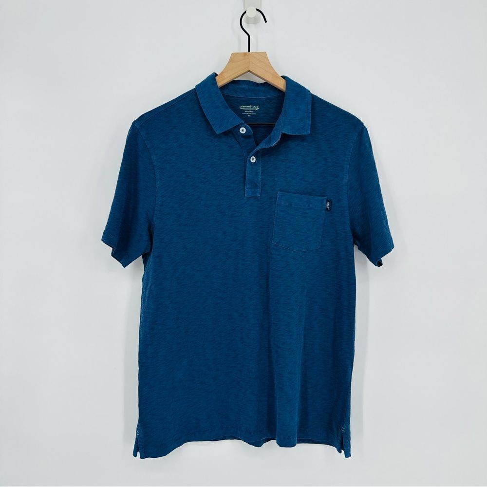 Vineyard Vines Island Garment Dyed Slub Pocket Polo Shirt Blue Men's Small NEW